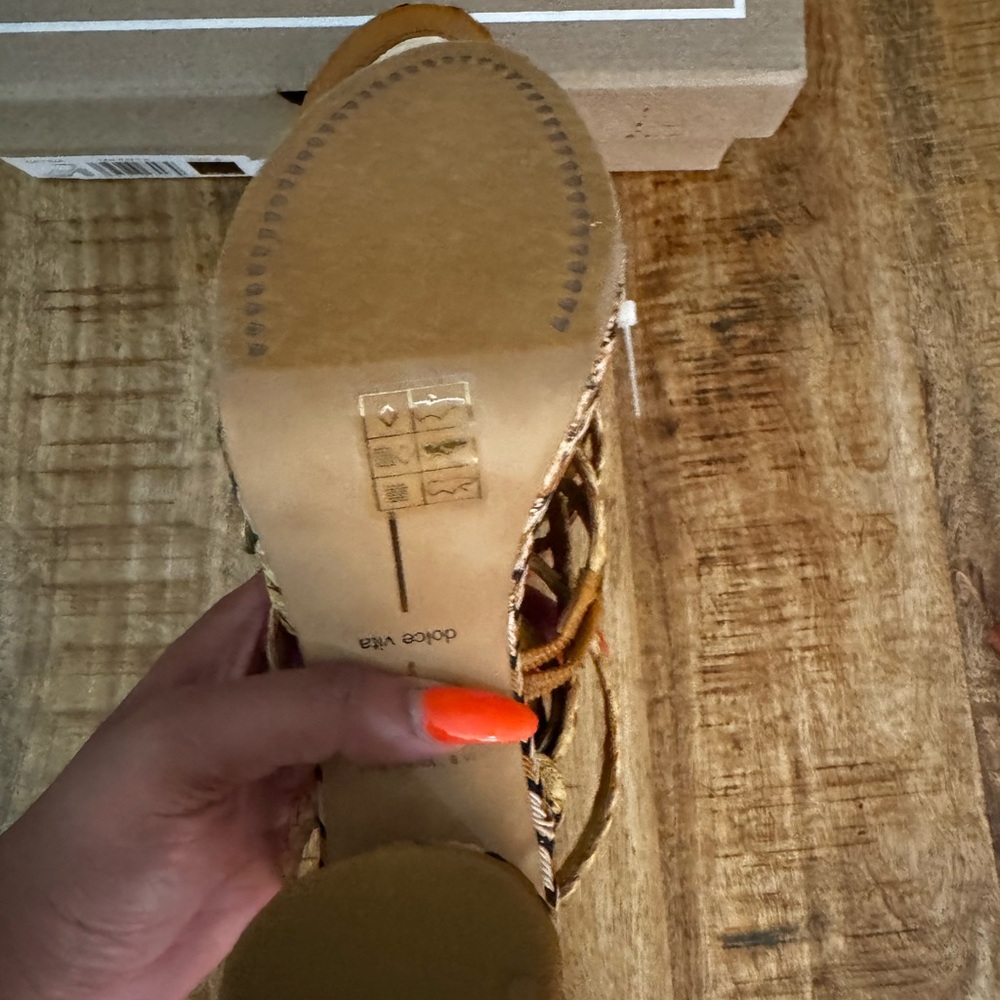 Dolce vita Catina Tan Raffia heeled sandals Braided Tan Platform ankle strap NEW - Picture 5 of 9
